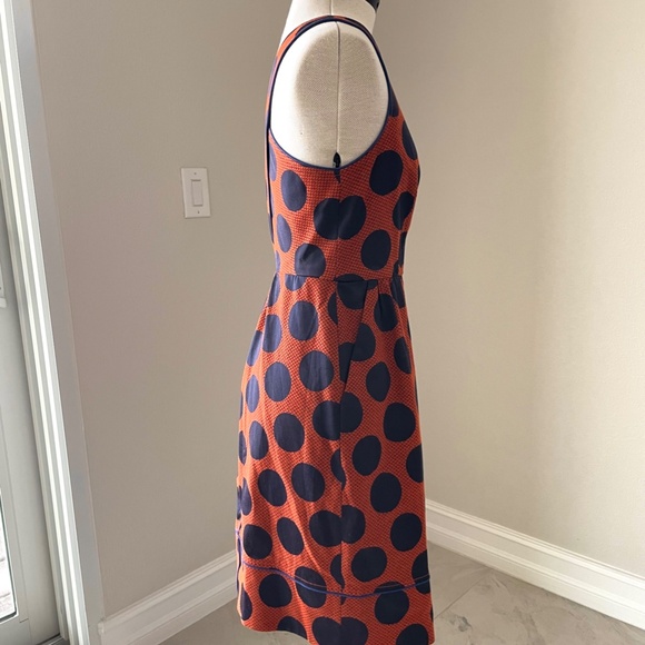 ANTHROPOLOGIE Maeve Dress Rokin Polka Dot Sleeveless Cross-Back Blue Orange Sz 4 - Picture 4 of 16